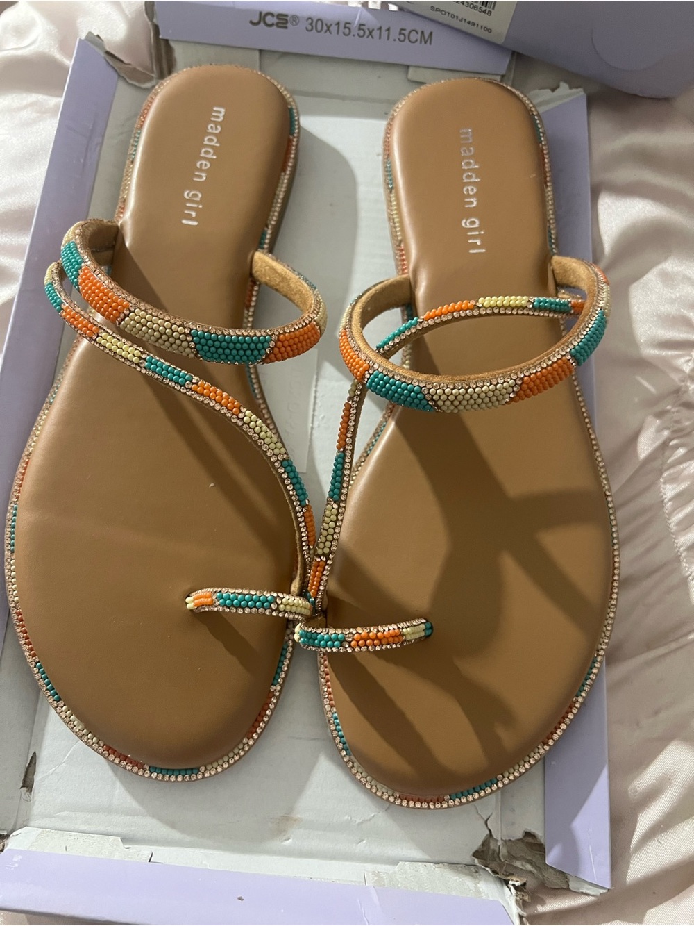Madden Girl Tan Beaded Strappy Toe-Ring Sandals